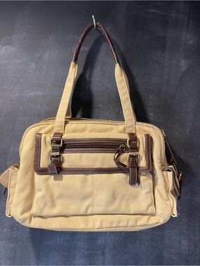Giani Bernini Canvas Tote Bag Tan Brown Multi Pocket Work Travel Organizer